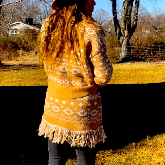 Free people Cozy Cabin sweatercoat tribal Aztec Sweater cardigan Duster southwes - Picture 4 of 4